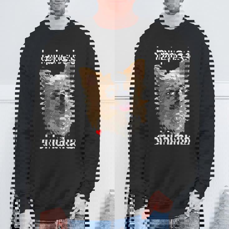 幸せはロングヘア チワワ 長髪 チワワ ママ パパ スウェットシャツ 高齢者への贈り物