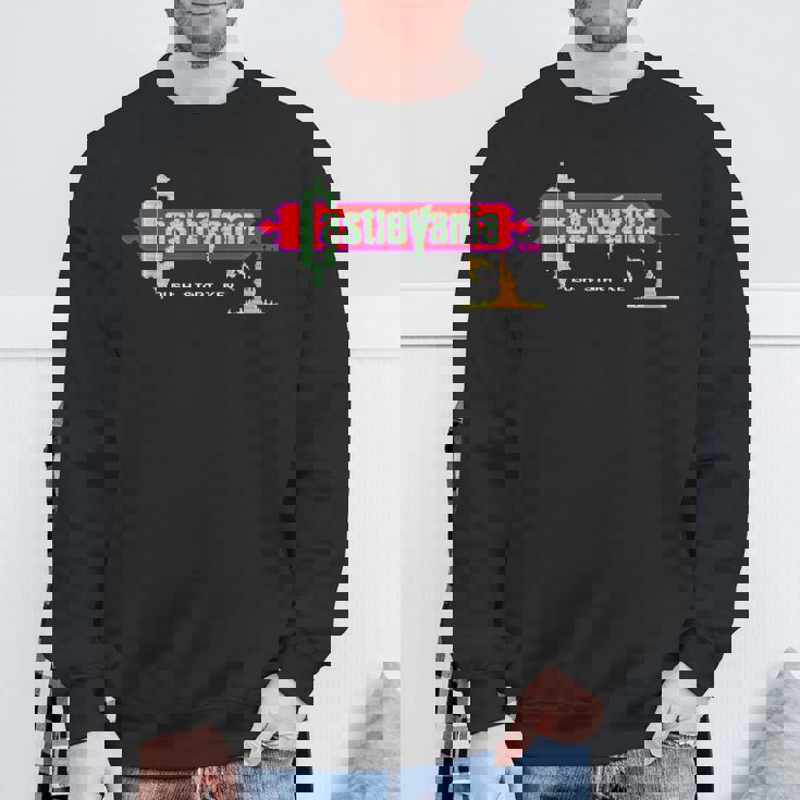 悪魔城ドラキュラ タイトル画面 レトロ ゲーム 城 壮大な冒険 スウェットシャツ 高齢者への贈り物