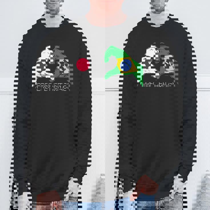 日本とブラジル ブラジル 日本人 パーフェクトヘリテージ ハート 長袖tシャツ スウェットシャツ 高齢者への贈り物