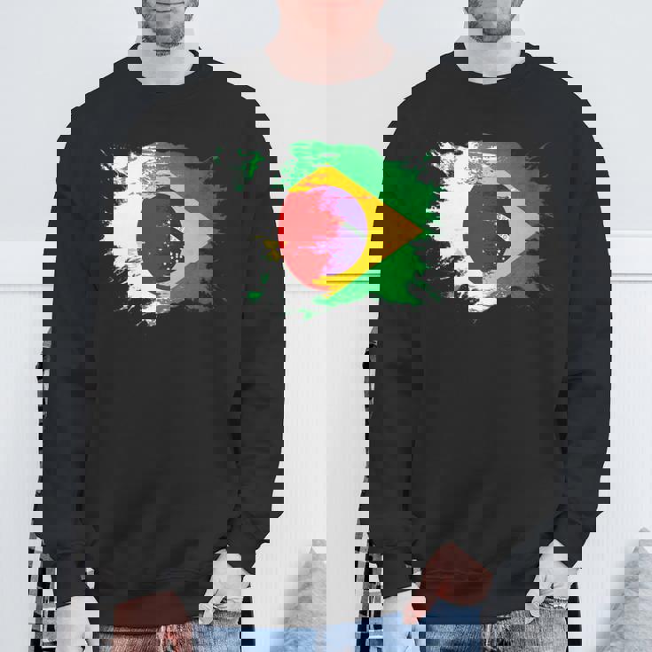 日本とブラジルのdnaヘリテージフラッグ 長袖tシャツ スウェットシャツ 高齢者への贈り物