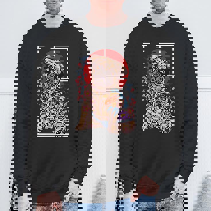 日本のタトゥー パグ 犬 パグ ヤクザの恋人 鯉の魚 長袖tシャツ スウェットシャツ 高齢者への贈り物