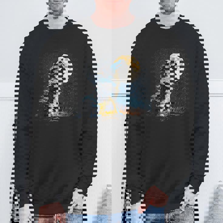 月に吠える美しいボーダーコリー犬 スウェットシャツ 高齢者への贈り物