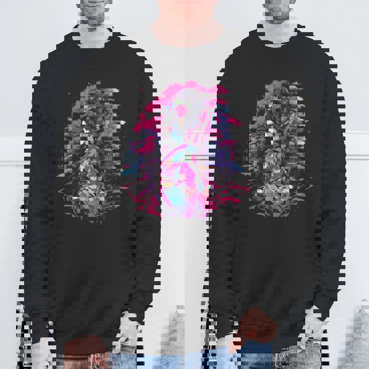 桜と芸者、サイバーパンク・イラストレーション スウェットシャツ 高齢者への贈り物