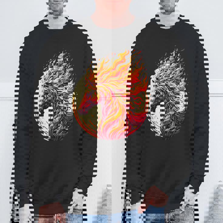 燃える 動物 馬 動物 クール 馬 火 炎 スウェットシャツ 高齢者への贈り物