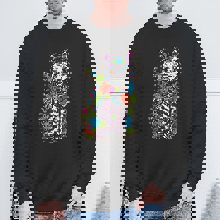 猫 シュガー スカル メキシコ カラベラ 死者の日 ハロウィン スウェットシャツ 高齢者への贈り物