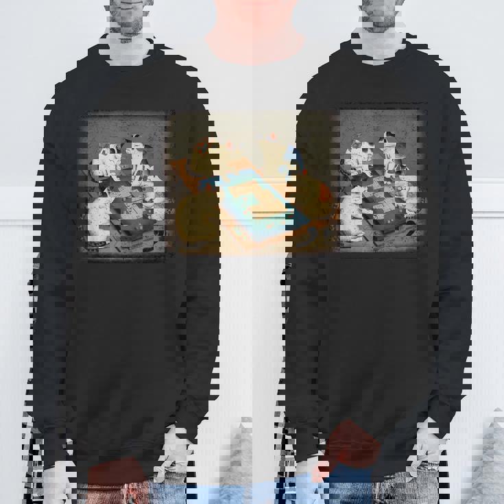 猫 遊ぶ 麻雀 面白いプレーヤー 文字付き スウェットシャツ 高齢者への贈り物