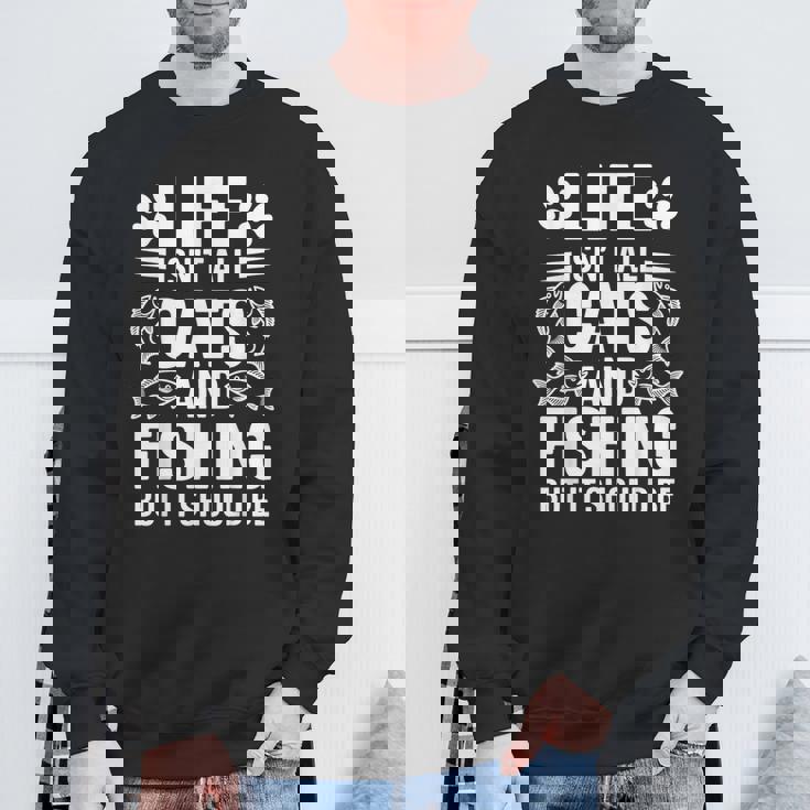 猫と釣り漁師 おもしろ釣り スウェットシャツ 高齢者への贈り物