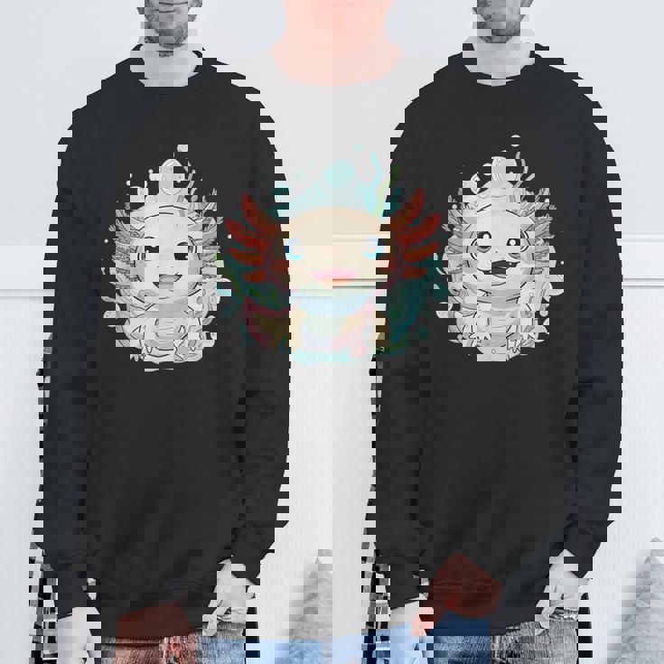 笑顔のaxolotl カワイイかわいい水中漫画 スウェットシャツ 高齢者への贈り物