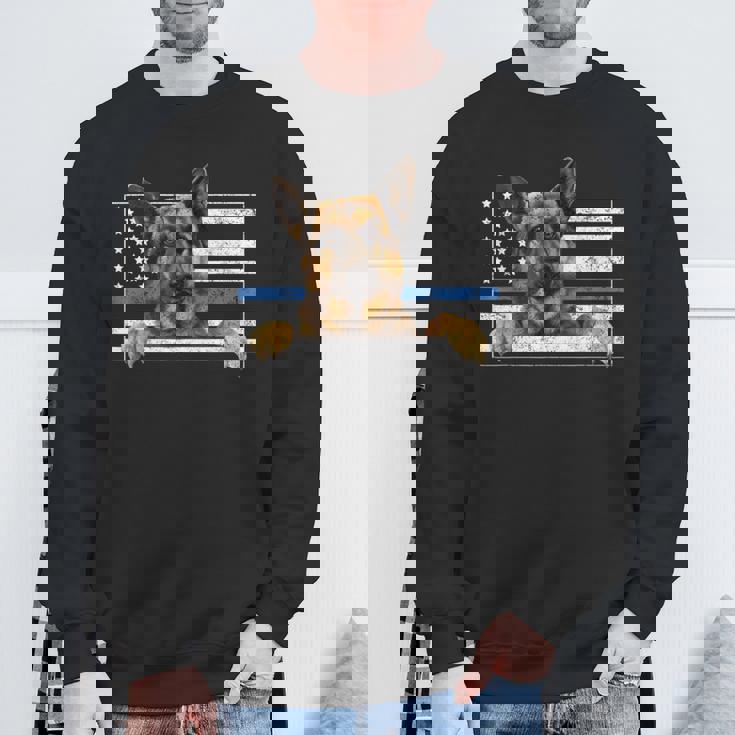 細いブルーライン K9 ジャーマンシェパード 犬 警察官 スウェットシャツ 高齢者への贈り物