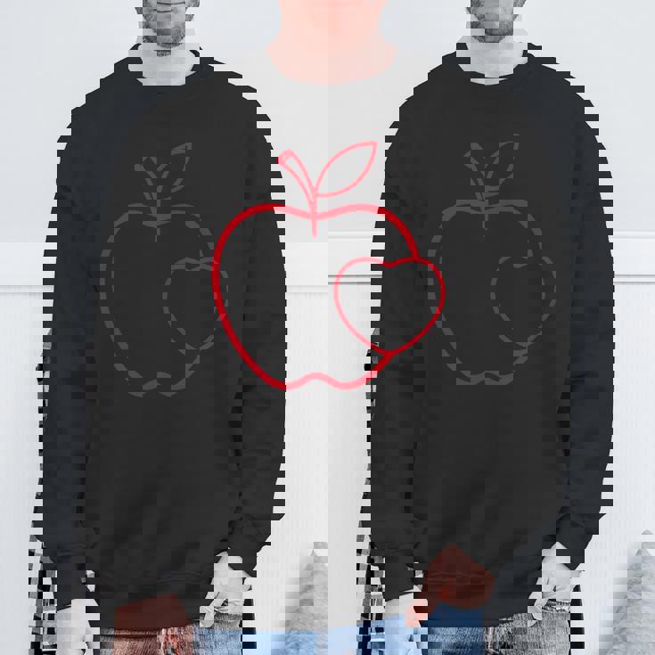 赤い りんご ハート ラインアート かわいい シンプル デザイン スウェットシャツ 高齢者への贈り物