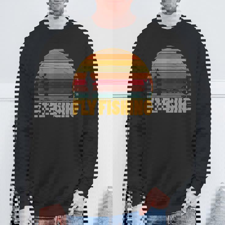 釣竿を使ったレトロなフライフィッシング フィッシャーマンフライフィッシング スウェットシャツ 高齢者への贈り物