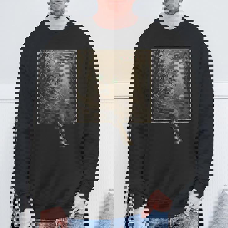 面白いsf自撮り猫とエイリアンビジターの不気味な瞬間。 スウェットシャツ 高齢者への贈り物