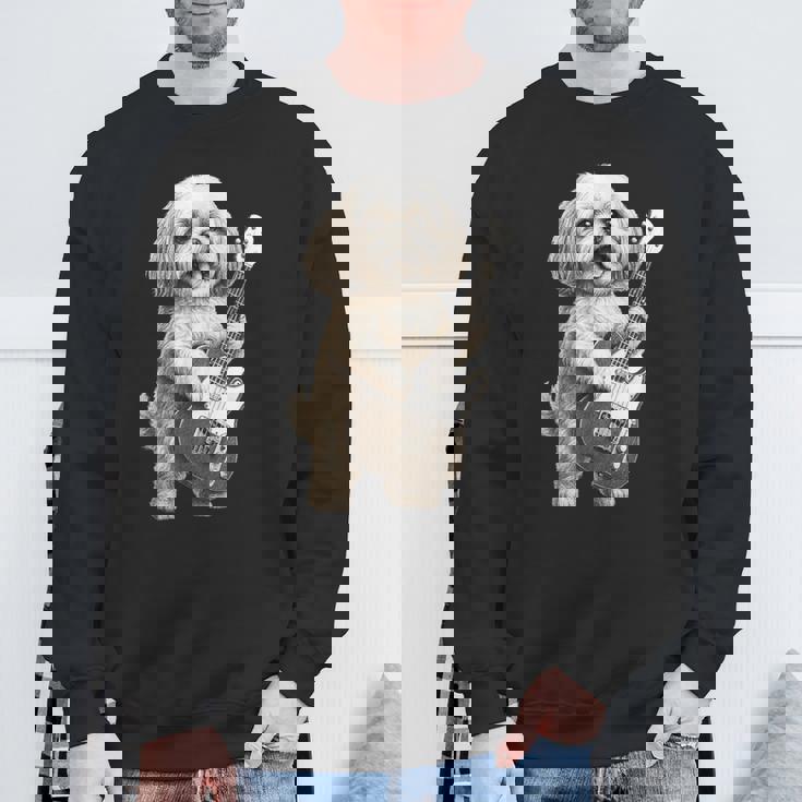 面白いtシャツ シーズー 犬 ギター イヌ メンズ 犬好き グッズ かわいい おもしろ 面白い 服 ネタ スウェットシャツ 高齢者への贈り物