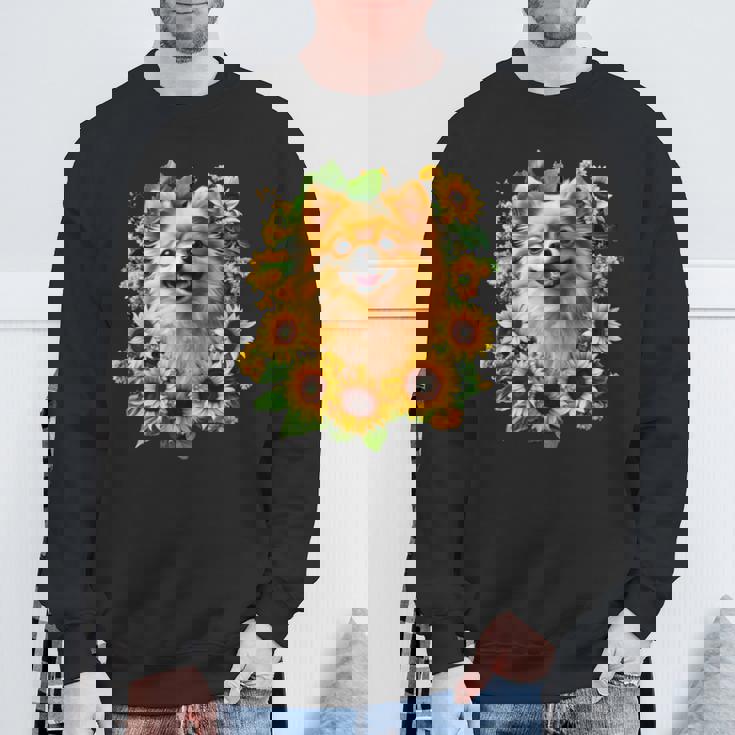 面白いtシャツ ポメラニアン ひまわり わんこ メンズ 犬好き グッズ かわいい おもしろ 面白い 服 ネタ 長袖tシャツ スウェットシャツ 高齢者への贈り物