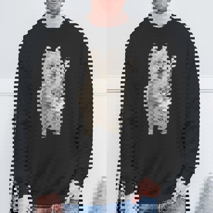 面白いtシャツ ポメラニアン 犬 ギター イヌ メンズ 犬好き グッズ かわいい おもしろ 面白い 服 ネタ 長袖tシャツ スウェットシャツ 高齢者への贈り物