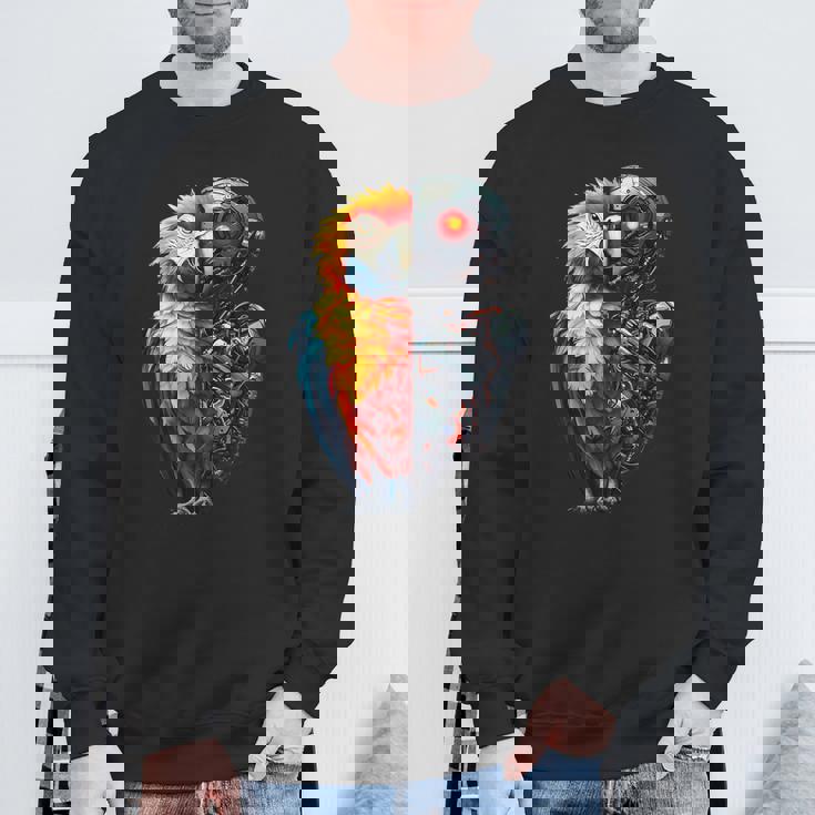 面白いオウムロボット動物愛好家サイボーグオウムロボット Robot Parrot Lover Cyborg Ai スウェットシャツ 高齢者への贈り物