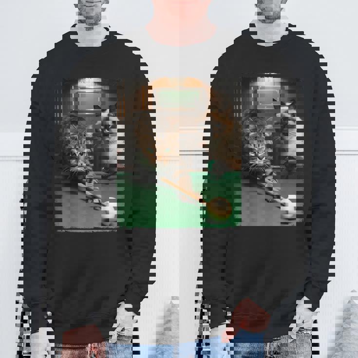 面白い猫 子猫 プールゲーム ビリヤード愛好家 アートデザイン スウェットシャツ 高齢者への贈り物