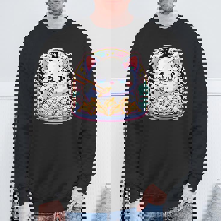 餃子、餃子を食べるカワイイ猫、餃子 スウェットシャツ 高齢者への贈り物