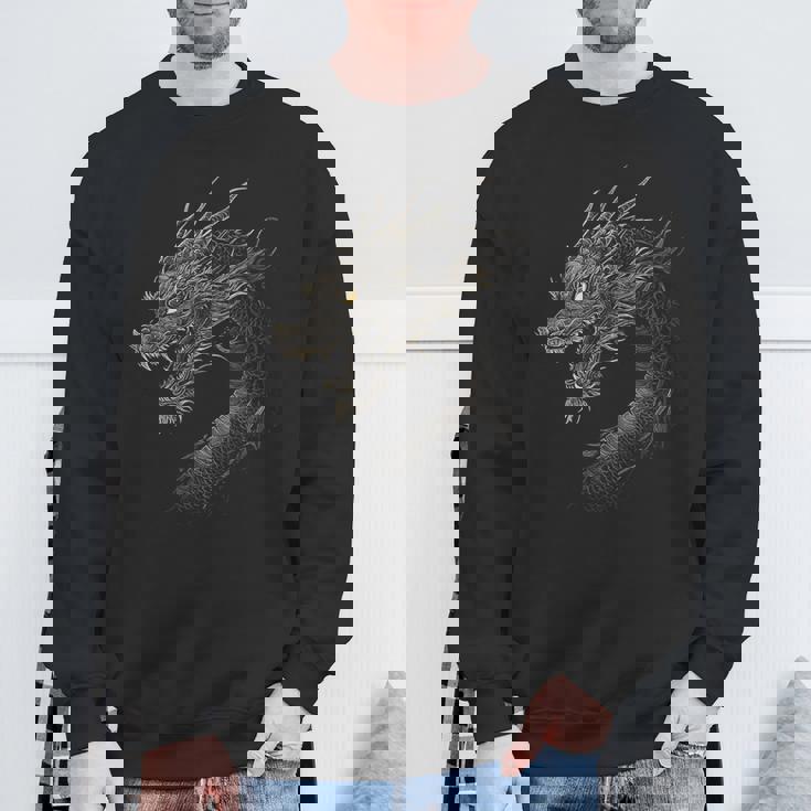 黒龍モチーフ 神話上の作品 黒龍 スウェットシャツ 高齢者への贈り物