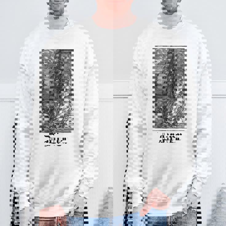 Albrecht Dürer Durer クリスチャンアート メランコリア ホワイト 長袖tシャツ スウェットシャツ 高齢者への贈り物