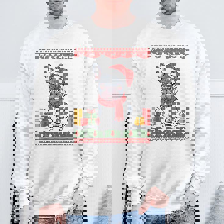 French Bulldog Santa Hat Frenchie Dog Ugly Christmas Sweater Sweatshirt Gifts for Old Men