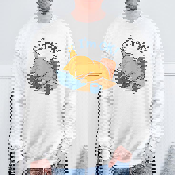 I'm Ok おかしな猫 在宅勤務 コーヒーミーム スウェットシャツ 高齢者への贈り物