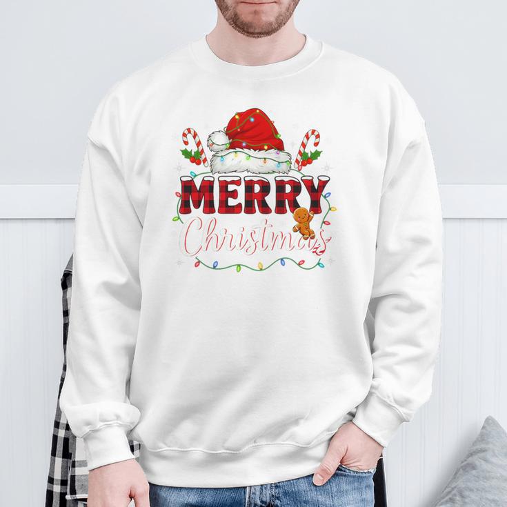 Merry Christmas Buffalo Plaid Red Santa Family Xmas Pajamas Tri-Blend Sweatshirt Gifts for Old Men