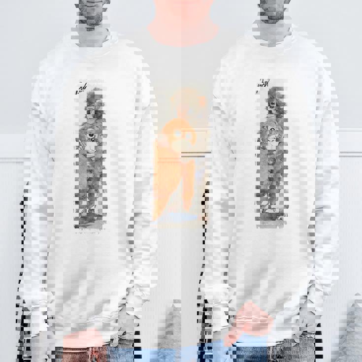 Punch – かわいい赤ちゃん猿とオランウータンのぬいぐるみ 水彩 長袖tシャツ スウェットシャツ 高齢者への贈り物