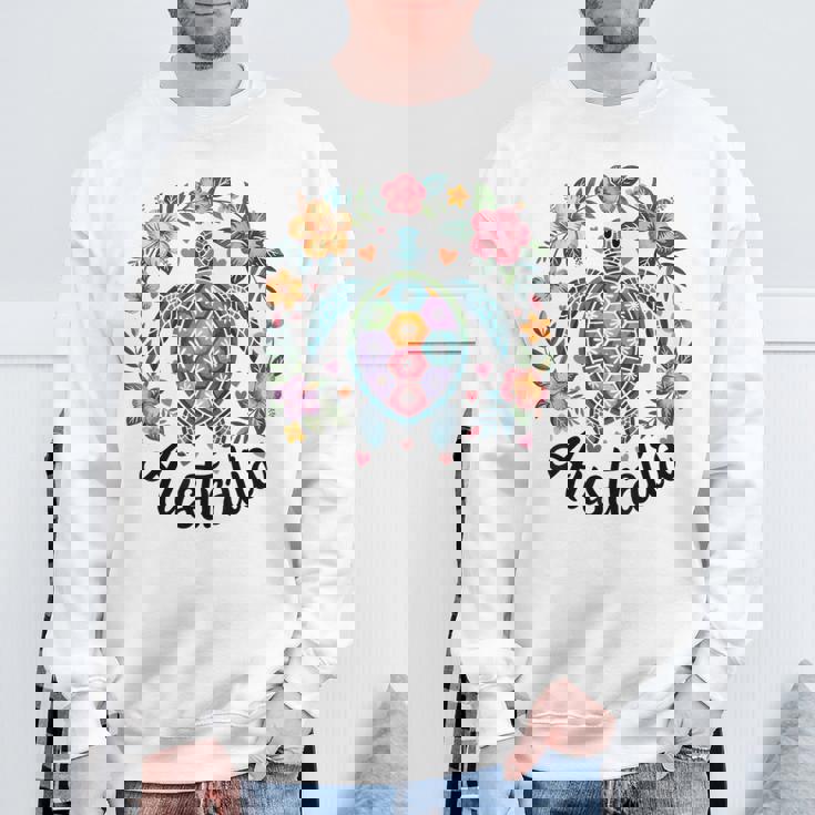 かわいいウミガメオーストラリア、楽しいトロピカルフラワーとハート スウェットシャツ 高齢者への贈り物