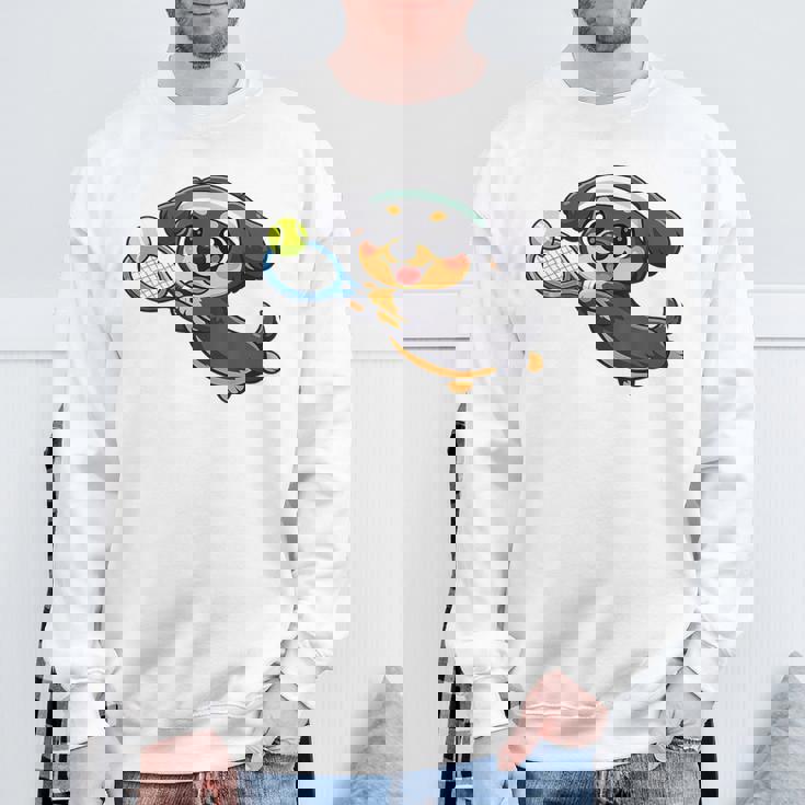 かわいい犬のテニス漫画アート スウェットシャツ 高齢者への贈り物