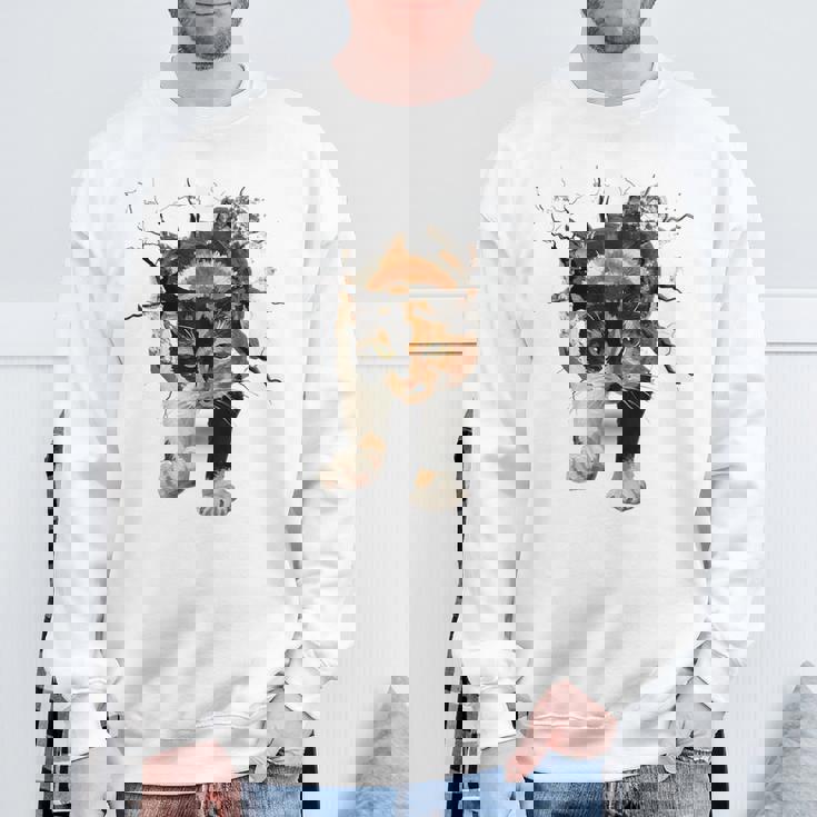 その壁を打ち破れ 三毛猫 福猫 面白 スウェットシャツ 高齢者への贈り物