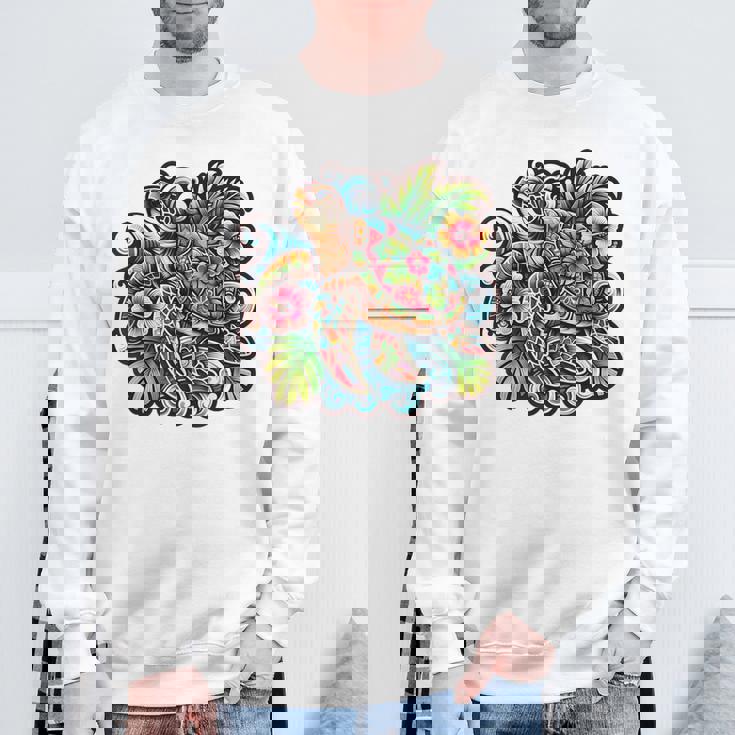 アロハ ウミガメ ハワイアン ホヌ フラワー ウェーブ オーシャン スウェットシャツ 高齢者への贈り物