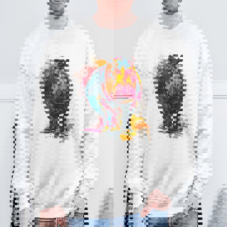 カバ 動物 カラフル グラフィック 抽象 アート 絵画 カバ スウェットシャツ 高齢者への贈り物