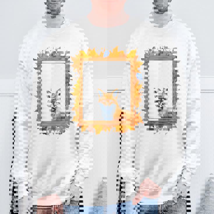 キツネ アニマル柄 モチーフ 紅葉 イラスト 自然 狐 スウェットシャツ 高齢者への贈り物