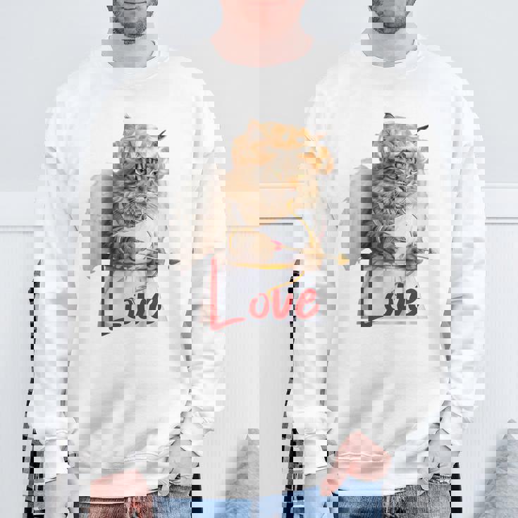 キューピッドコスチュームを着た面白い猫、聖バレンタインの猫の自撮り。 スウェットシャツ 高齢者への贈り物