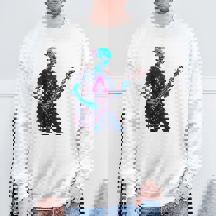 バックプリント ギタリスト エイリアン グラフィック ギター エイリアン ギタリスト スウェットシャツ 高齢者への贈り物