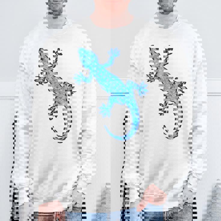 トライバル バティック パターン ヤモリトカゲ デニムブルーtシャツ スウェットシャツ 高齢者への贈り物