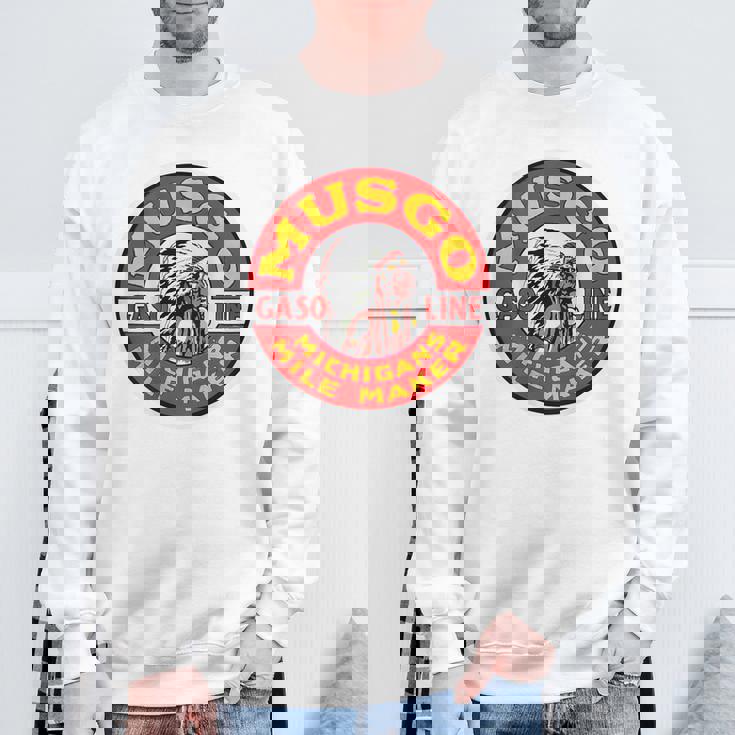 バックプリントのみ レトロ ヴィンテージ ガソリンスタンド ムスゴ ガソリンオイル スウェットシャツ 高齢者への贈り物