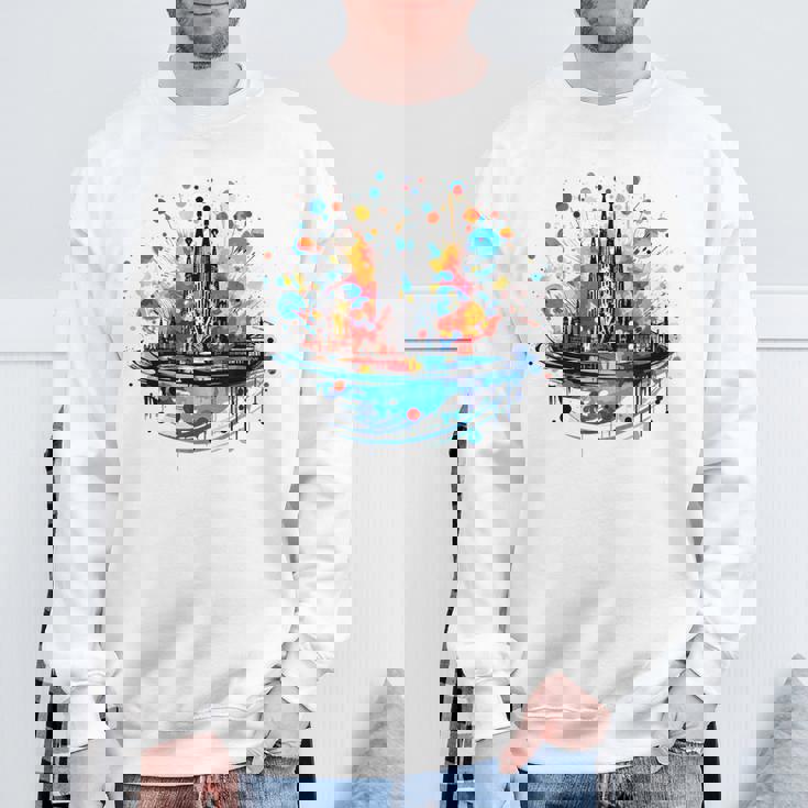 バルセロナのサグラダ ファミリアの美しいイラスト スウェットシャツ 高齢者への贈り物