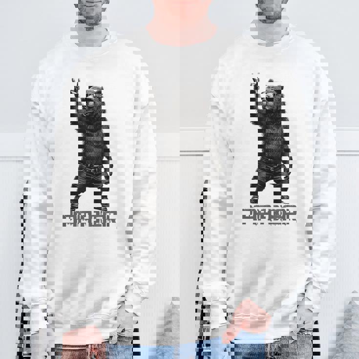 パパベア グリズリーベア ロックジェスチャー クールなパパ グリズリーベア スウェットシャツ 高齢者への贈り物