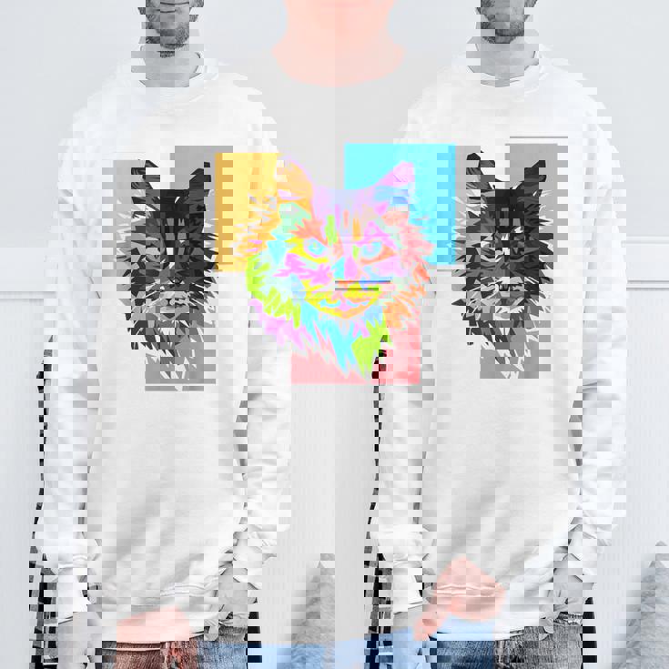 ペイントされた猫の顔 カラフル レインボー アートデザイン ギフトに最適 スウェットシャツ 高齢者への贈り物