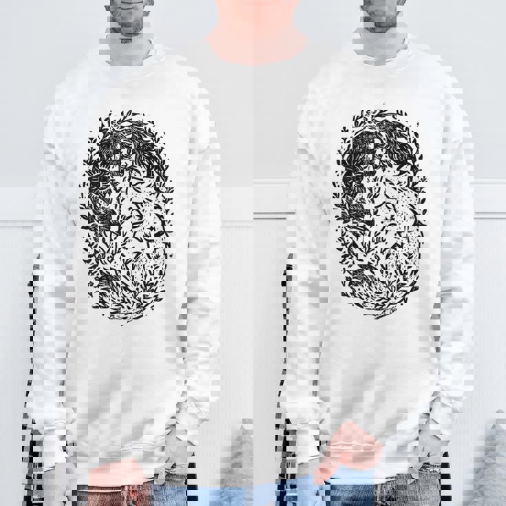 天の陰陽狐 太陽と月 ボーホーウッドランドアート スウェットシャツ 高齢者への贈り物