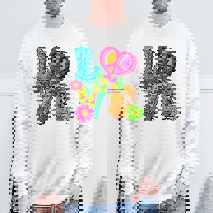 明るくカラフルな愛と平和 ピースサイン フラワートップ スウェットシャツ 高齢者への贈り物