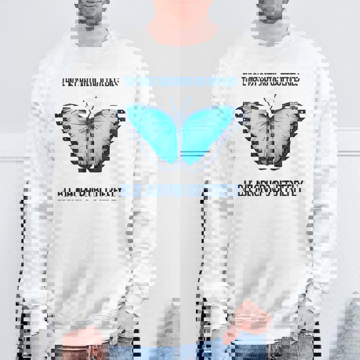 最も美しい蝶青いモルフォバタフライ スウェットシャツ 高齢者への贈り物