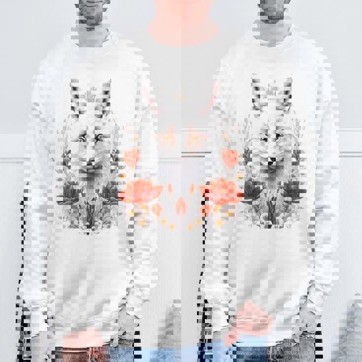 狐 アニマル柄 モチーフ 図面 イラスト 自然 狐 スウェットシャツ 高齢者への贈り物