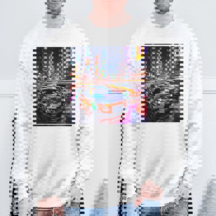 背面にjdmドリフトレーシングカー東京ドリフトスカイライン2台。 スウェットシャツ 高齢者への贈り物