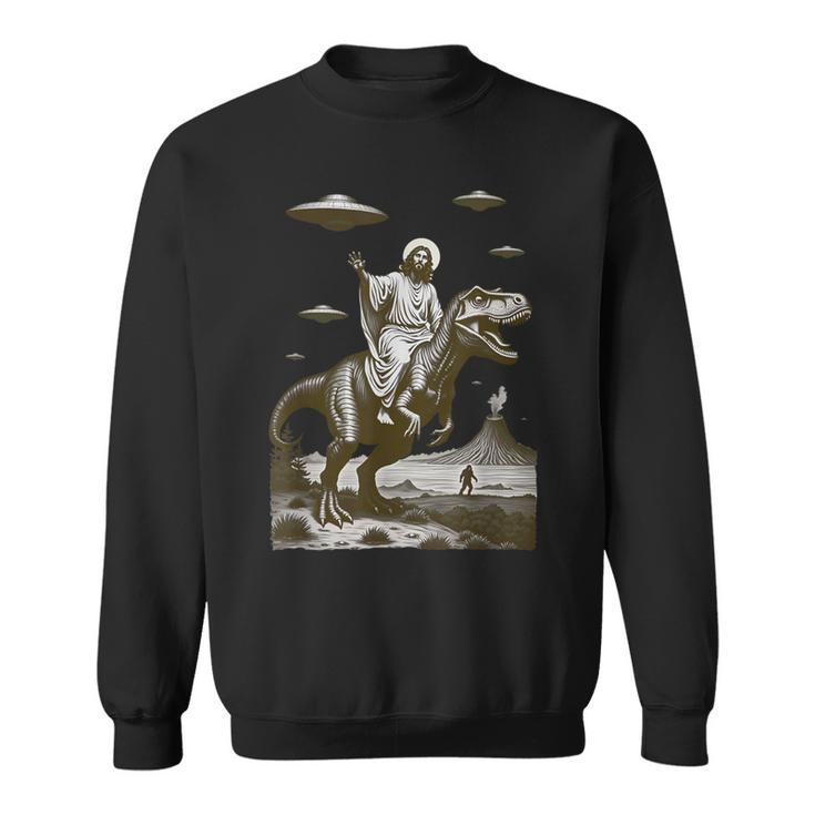 Bigfootoucoupeolante Jésusur Dinosaure Sweater e