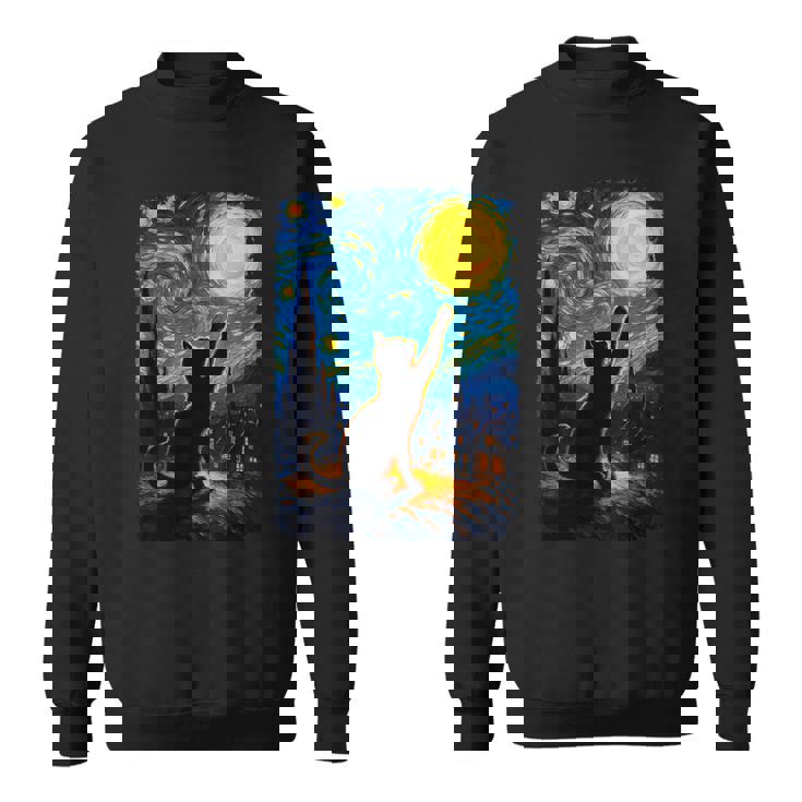 Black Cat Starry Night Van Gogh Cat Cat Mom Cat Dad Sweatshirt