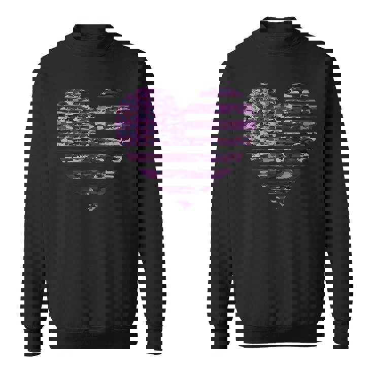 Camo American Flag Heart Camouflage Tactical Purple Military Sweatshirt