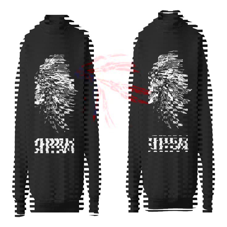 Chippewa ネイティブアメリカン アメリカ国旗 スカルヘッドレス 長袖tシャツ スウェットシャツ